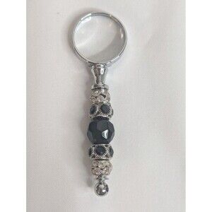 Beaded Magnifying Glass Accessory - Black, Silver, 4 inch, Handmade